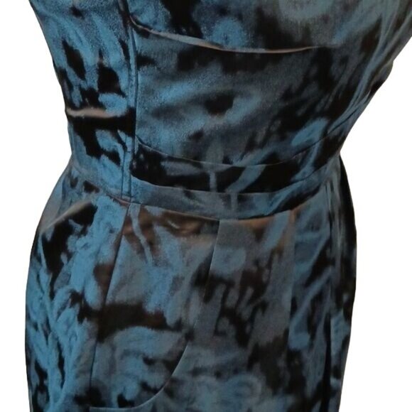 Strapless Pleated Mini Dress‎ Teal & Black Pockets Size 4 - Picture 5 of 13